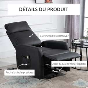 Fauteuil de relaxation électrique fauteuil releveur inclinable repose-pied ajustable revêtement synthétique noir