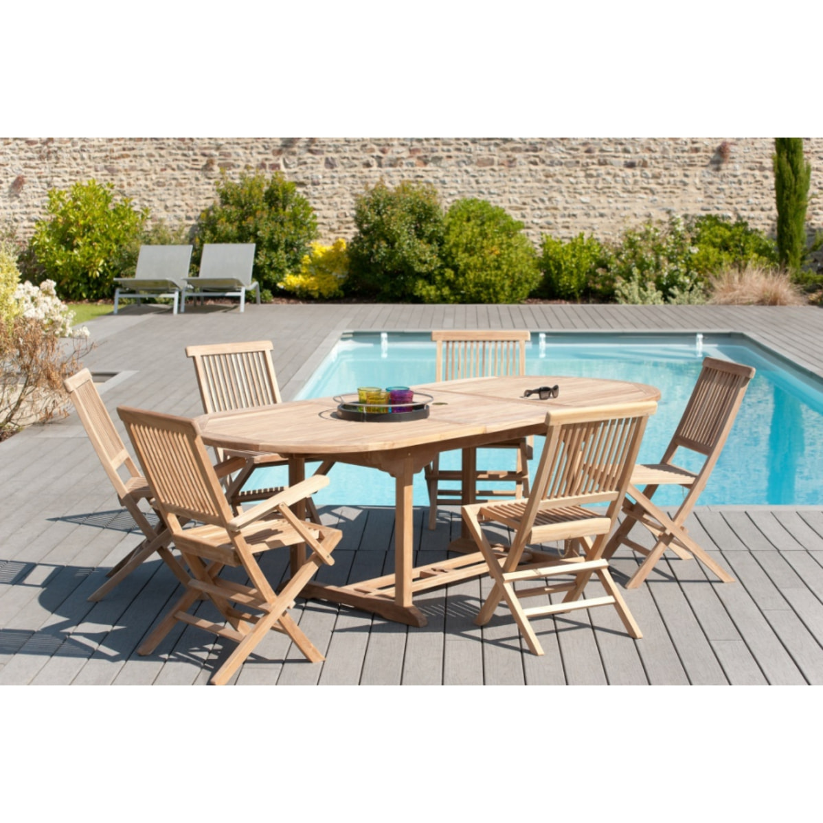 HARRIS - Table de jardin 8/10 personnes - ovale extensible 180/240*100 cm en bois Teck brut