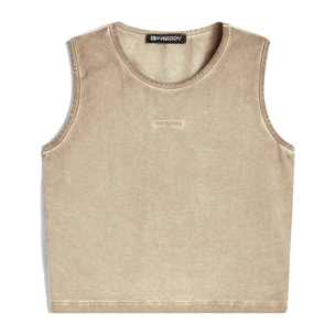 Crop top slim fit in tessuto jersey effetto vissuto