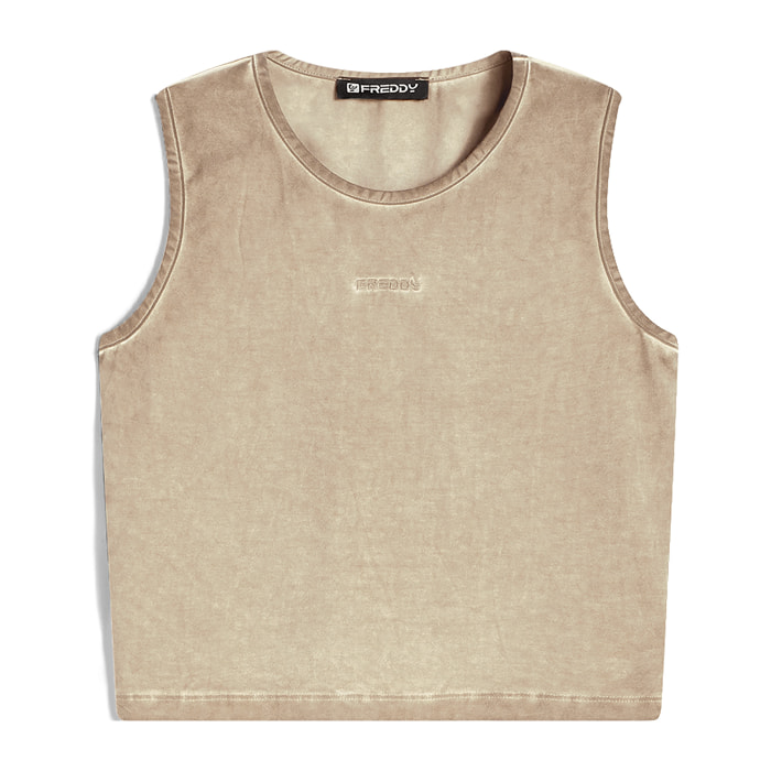 Crop top slim fit in tessuto jersey effetto vissuto