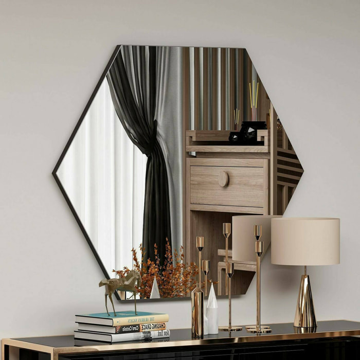 Specchio Kongrey, Specchiera, Articolo d'arredo a muro, Decorazione con specchio, 70x2h60 cm, Nero