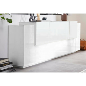 Credenza Gennaro, Madia da cucina a 7 ante, Buffet da soggiorno, Madia da cucina, 100% Made in Italy, cm 200x45h86, Bianco lucido