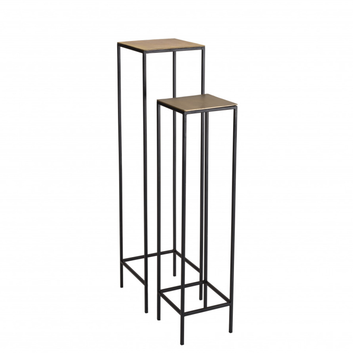 JONAS - Set de 2 tables gigognes carrées aluminium doré et noir pieds méta