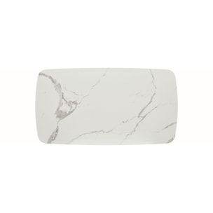 Tavolo MALTA in vetroceramica effetto marmo statuario, allungabile con base noce 160×90 cm – 240×90 cm