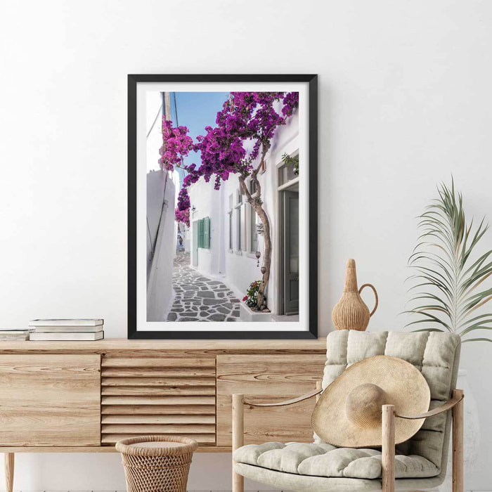 Poster bougainvilliers paros Affiche sous cadre noir
