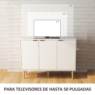 Aparador de 3 Puertas Acanaladas Aparador de Salón con Estante Ajustable Mueble para TV para Dormitorio Sala de Estar 107x35x80 cm Blanco