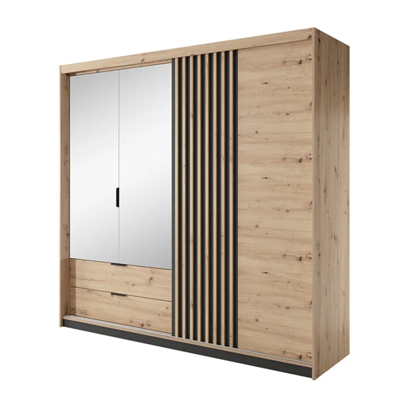 Armadio Guardaroba Moderno Con 2 Ante Battenti Specchio Anta Scorrevole 2 Cassetti Design Moderno 220 x 210 x 60 cm Rovere E Grigio Antracite