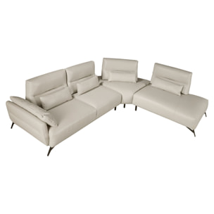 Sofá chaise longue Angel Cerdá derecha de 5 plazas tapizado en piel de origen vacuno en arena patas de acero inoxidable en negro 341x254x94cm