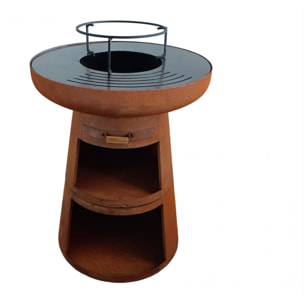 Barbecue rond avec plaque d'acier ronde et grille