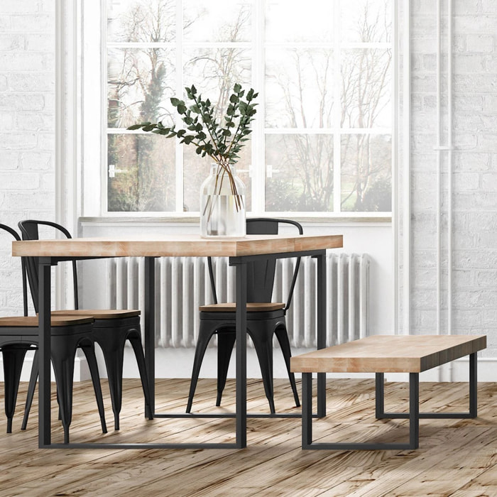 Banco de madera con patas metálicas en negro y roble salvaje 120x34 cm Loft Roble salvaje - Negro