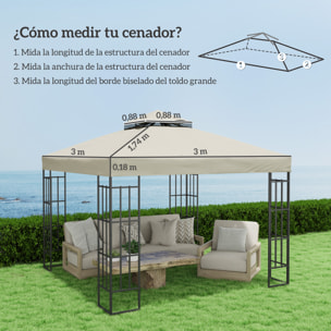 Techo de Repuesto para Cenador 3x3 m Cubierta de Repuesto 370g/ãŽ¡ con Techo Doble con Mosquitera Protección UV 30+ Toldo de Recambio para Pabellón Gazebo Crema
