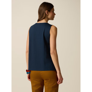 Oltre - Top in cotone con applicazioni floreali - Blu