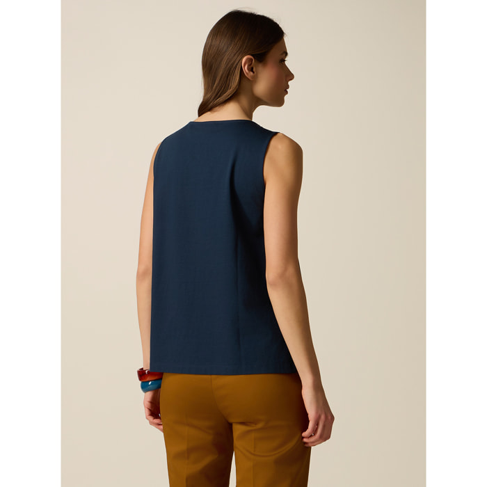 Oltre - Top in cotone con applicazioni floreali - Blu