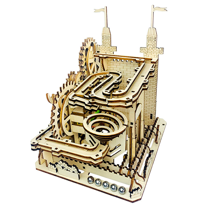 Maqueta de Madera 3D, con movimiento mecánico diseño Bolas de Castillo. 175 piezas.
