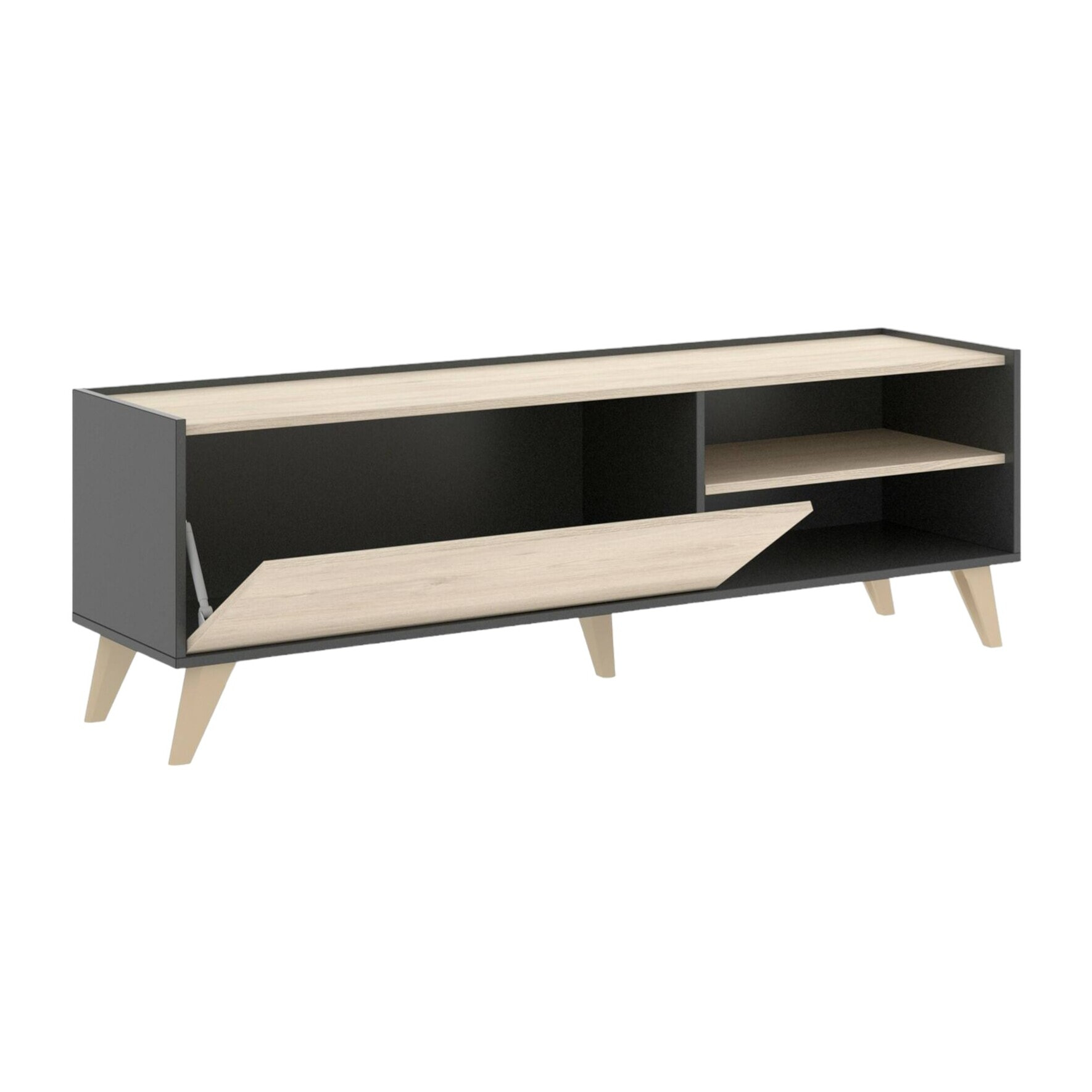 Mobile porta TV Asinara, Credenza bassa da soggiorno, Madia da salotto per televisione, 155x43h47 cm, Rovere e Antracite