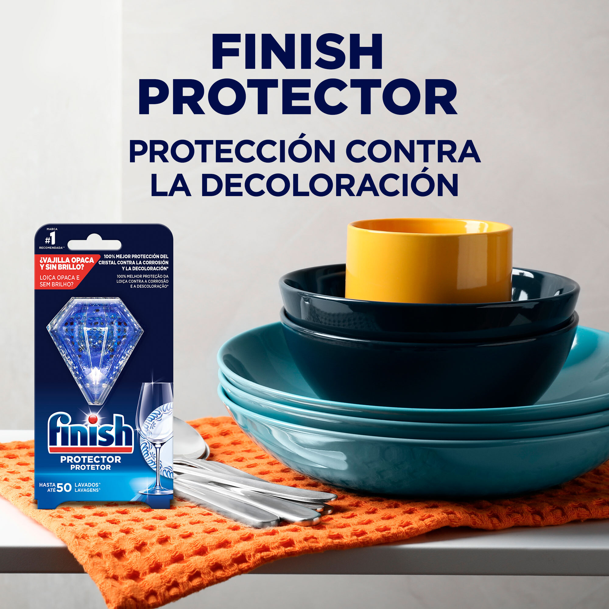 Finish Protector de la corrosión y decoloración del cristal para el lavavajillas, pack 4 unidades