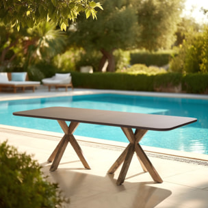 NESTOR - Table à manger 240x100cm effet béton marron pieds en bois d'acacia