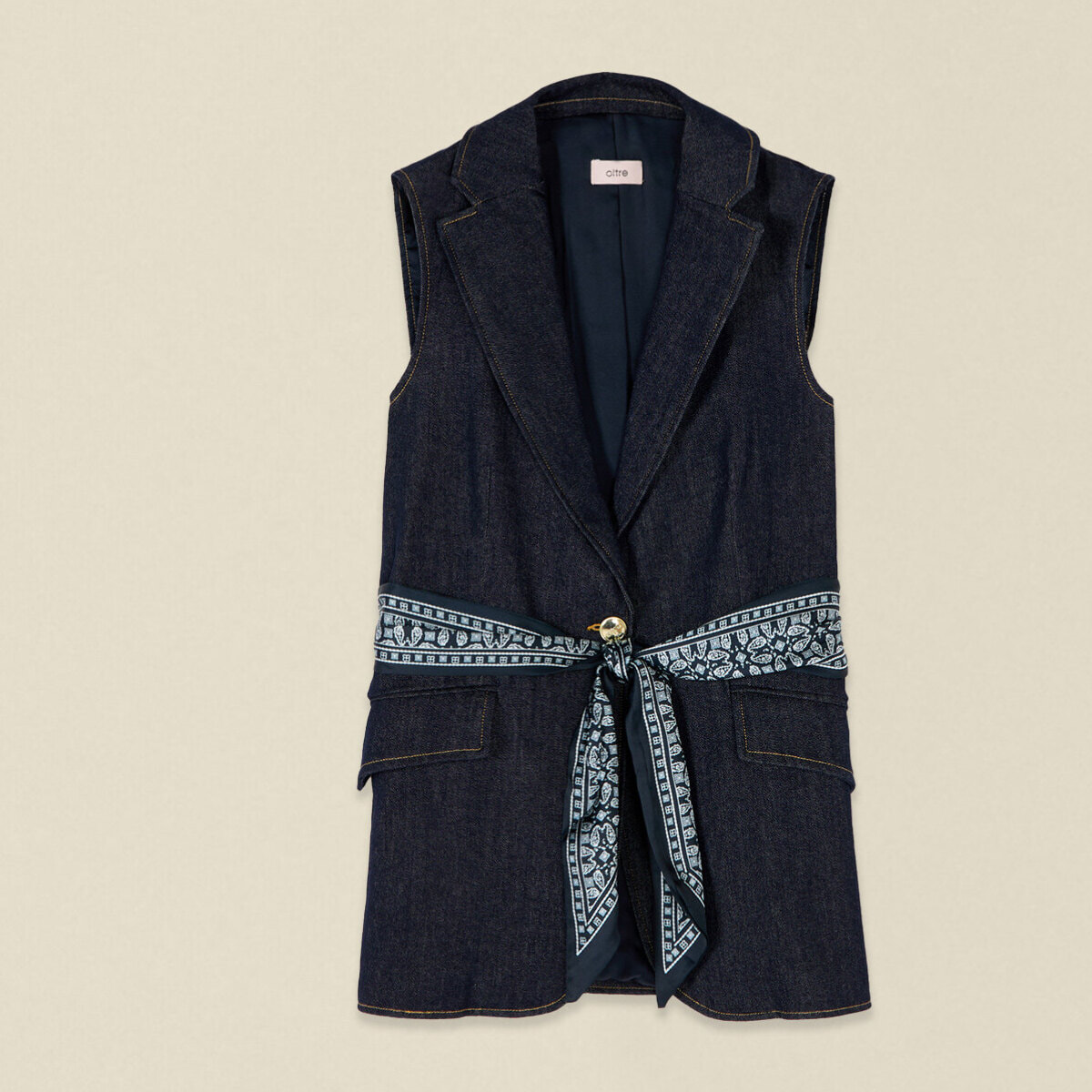 Oltre - Gilet in denim con cintura foulard - Blu
