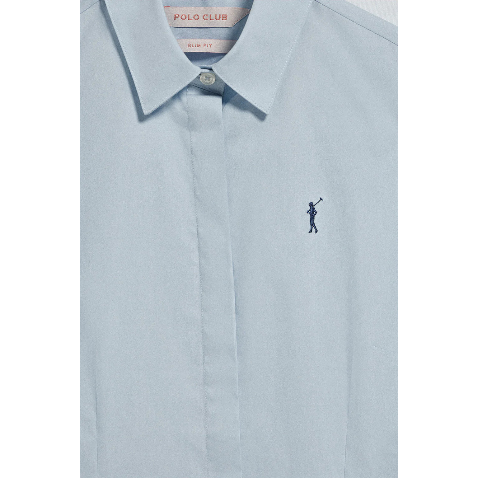 Camicia slim in popeline celeste con logo Rigby Go ricamato