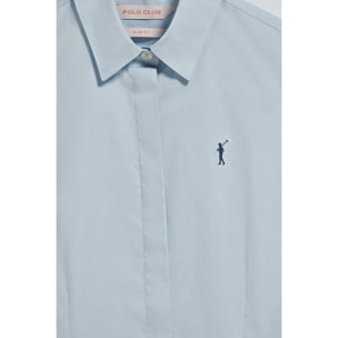 Camicia slim in popeline celeste con logo Rigby Go ricamato