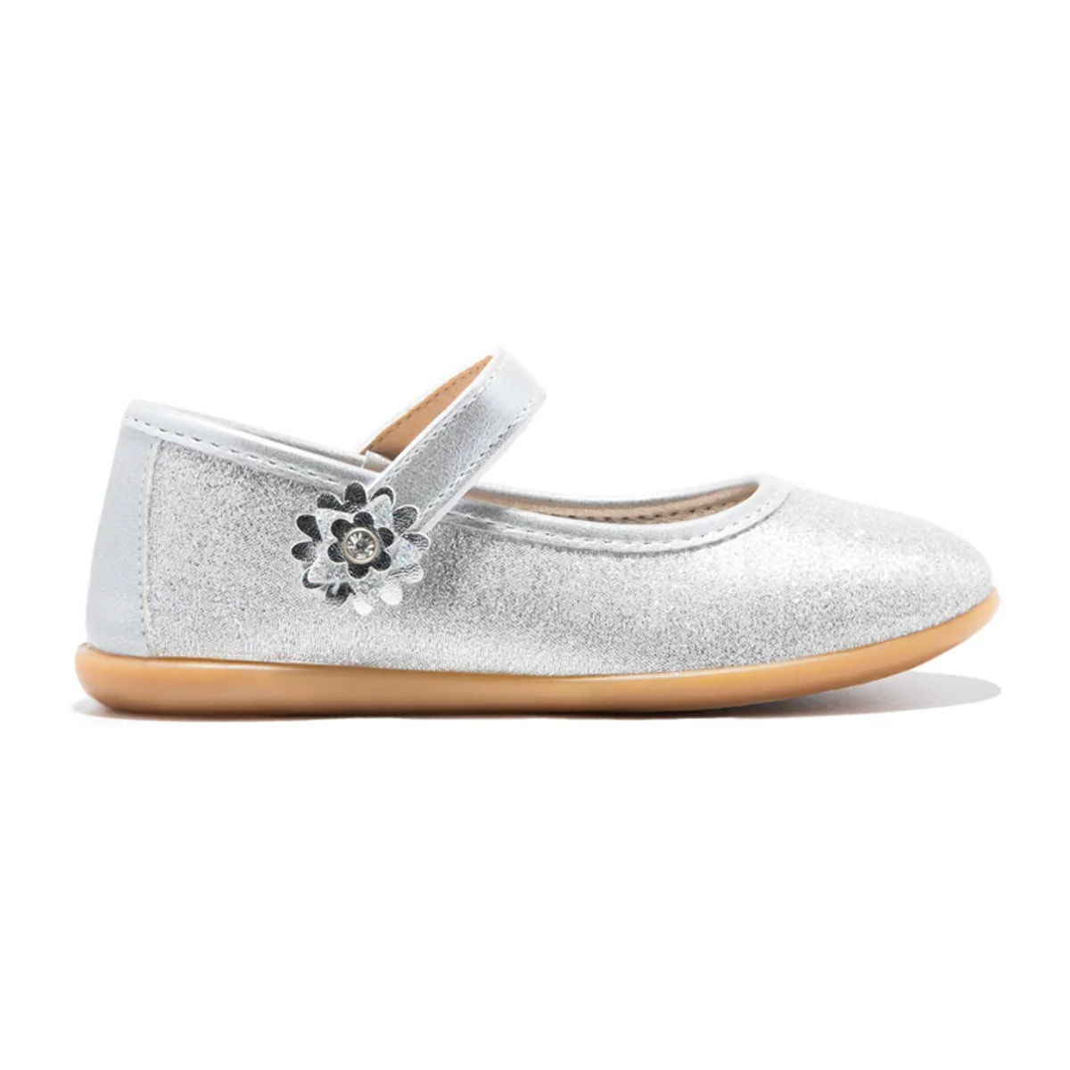 Bailarinas Flor Glitter Plata