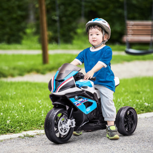 Moto Eléctrica BMW HP4 para Niños de +18 Meses Motocicleta de Batería 6V con Música USB Velocidad 2,5 km/h Avance y Retroceso Carga 30 kg 82,5x42x54 cm Azul