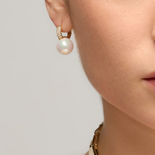 Pendientes acabado oro amarillo de 18k y Perla Blanca