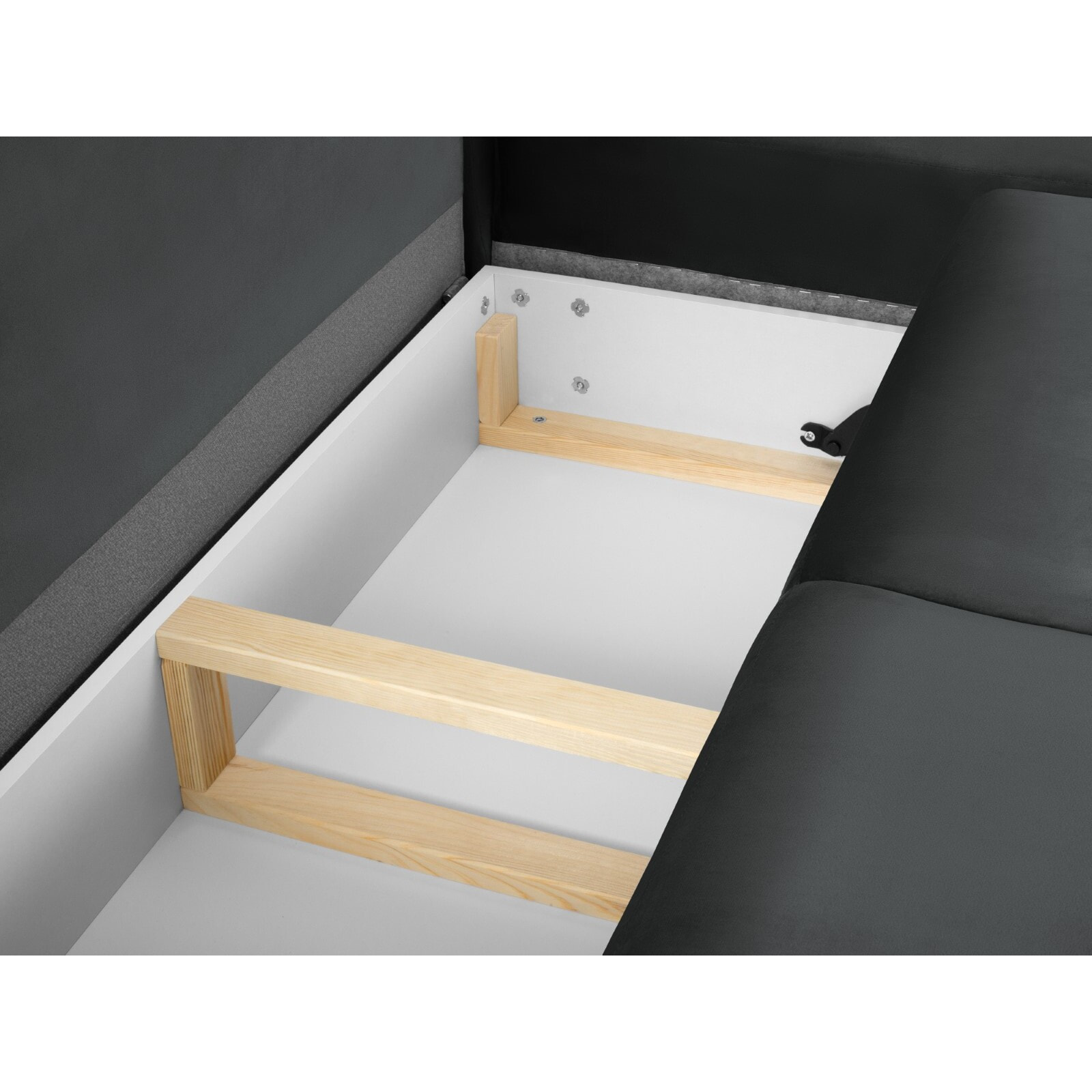 Canapé d'angle droit convertible avec coffre de rangement "Kyoto" 5 places en velours gris foncé