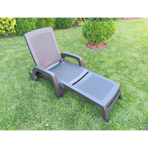 Lettino prendisole Abbie, Sdraio da giardino, Letto pieghevole outdoor, Sedia reclinabile, Made in Italy, 190x46 h70 cm, Marrone