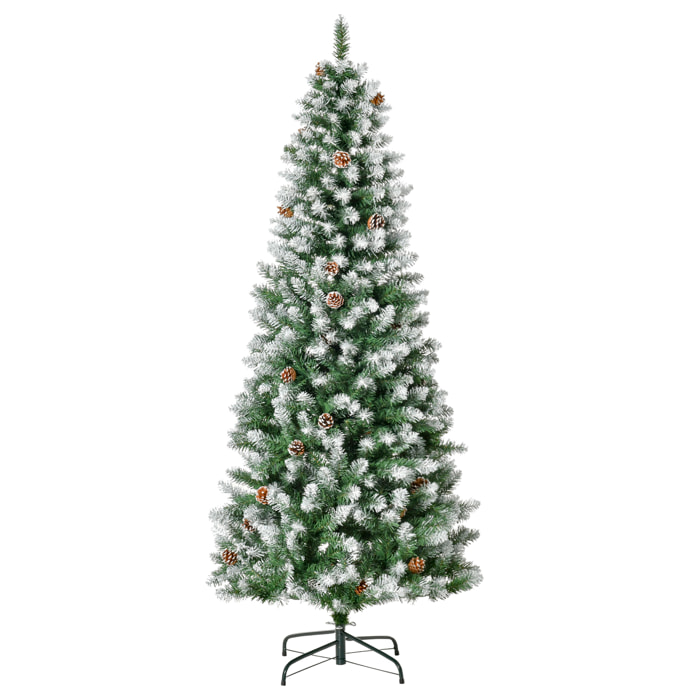 HOMCOM Árbol de Navidad Artificial Ø75x180cm con 630 Puntas de PVC y 37 Piñas Decoración de Interior con Base Plegable y Soporte de Acero Verde