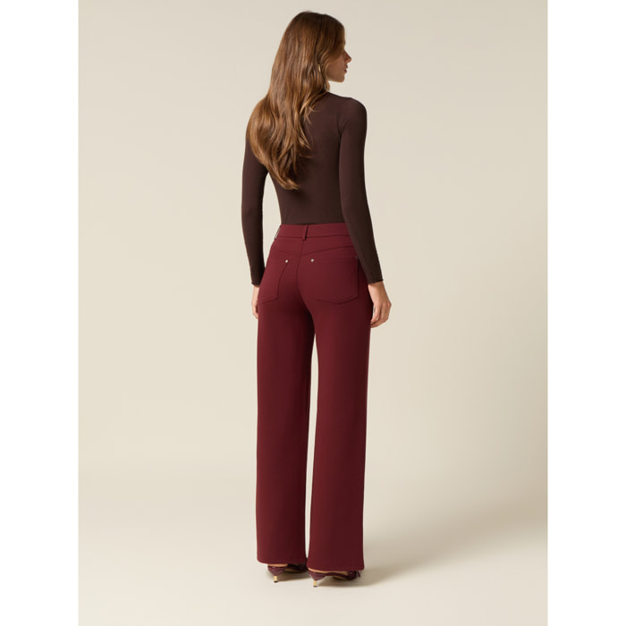 Oltre - Pantalones palazzo de mezcla de algodón - Burgundy