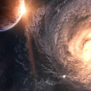 Affiche encadrée galaxie spirale et planètes Affiche + cadre en métal - Noir