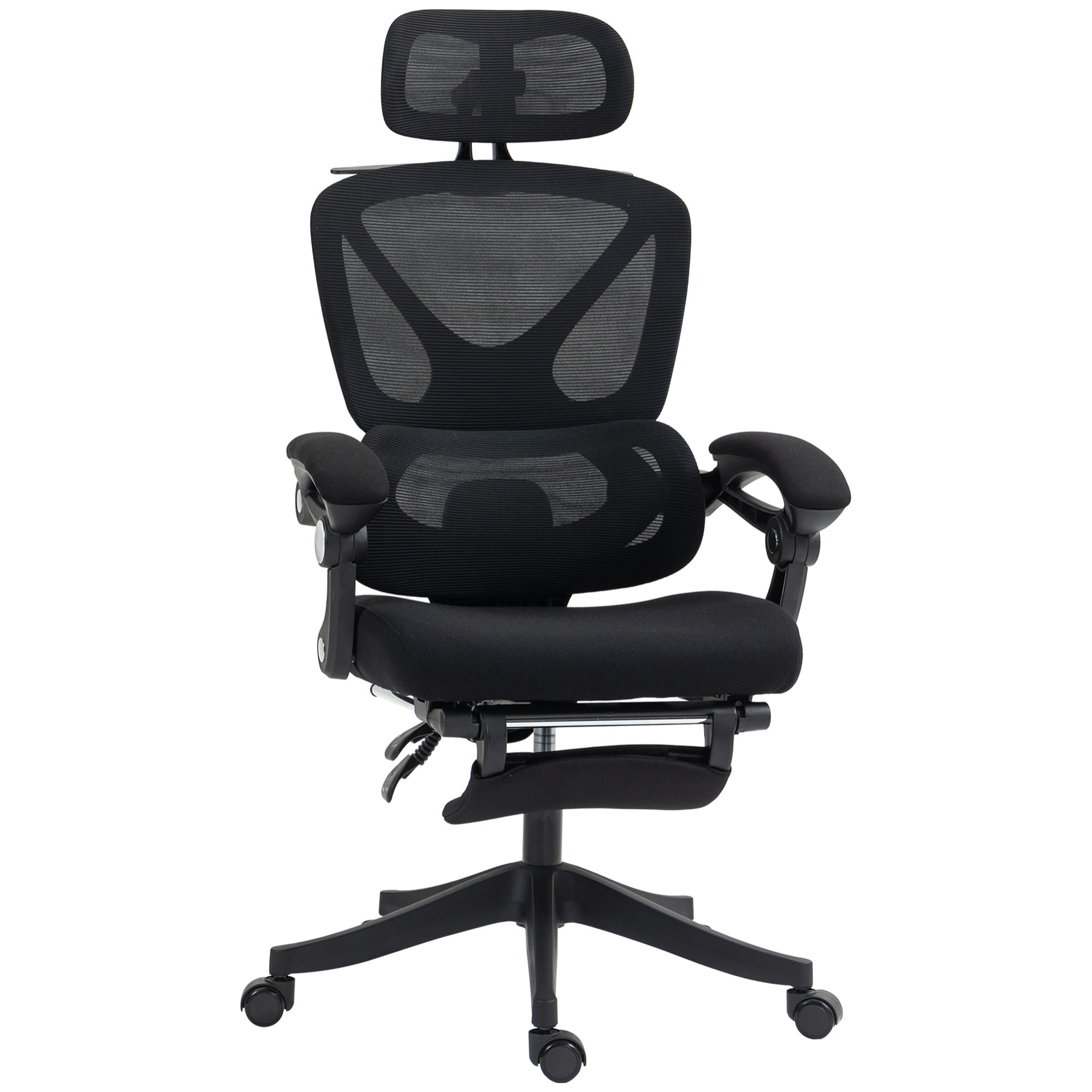 Silla de Escritorio de Malla Silla de Oficina Reclinable con Reposacabezas Soporte Lumbar Reposapiés y Altura Regulable Función de Basculante Carga 135 kg Negro