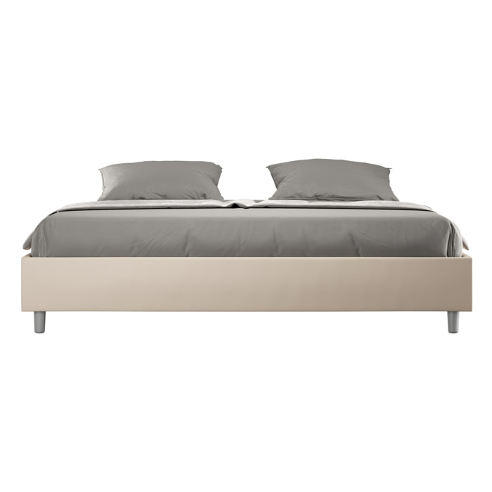 Cadre de lit king size sans sommier rembourré 200x200 similicuir taupe Azelia