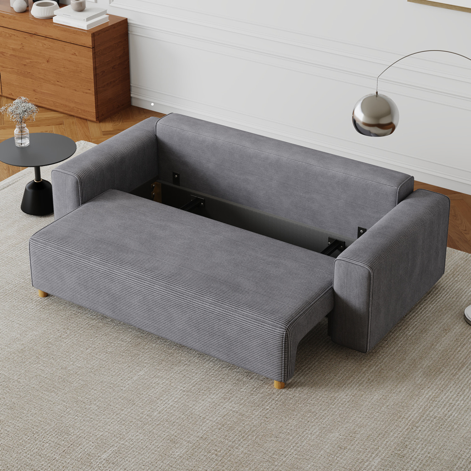 KUPANG Canapé convertible 3 places en velours côtelé gris