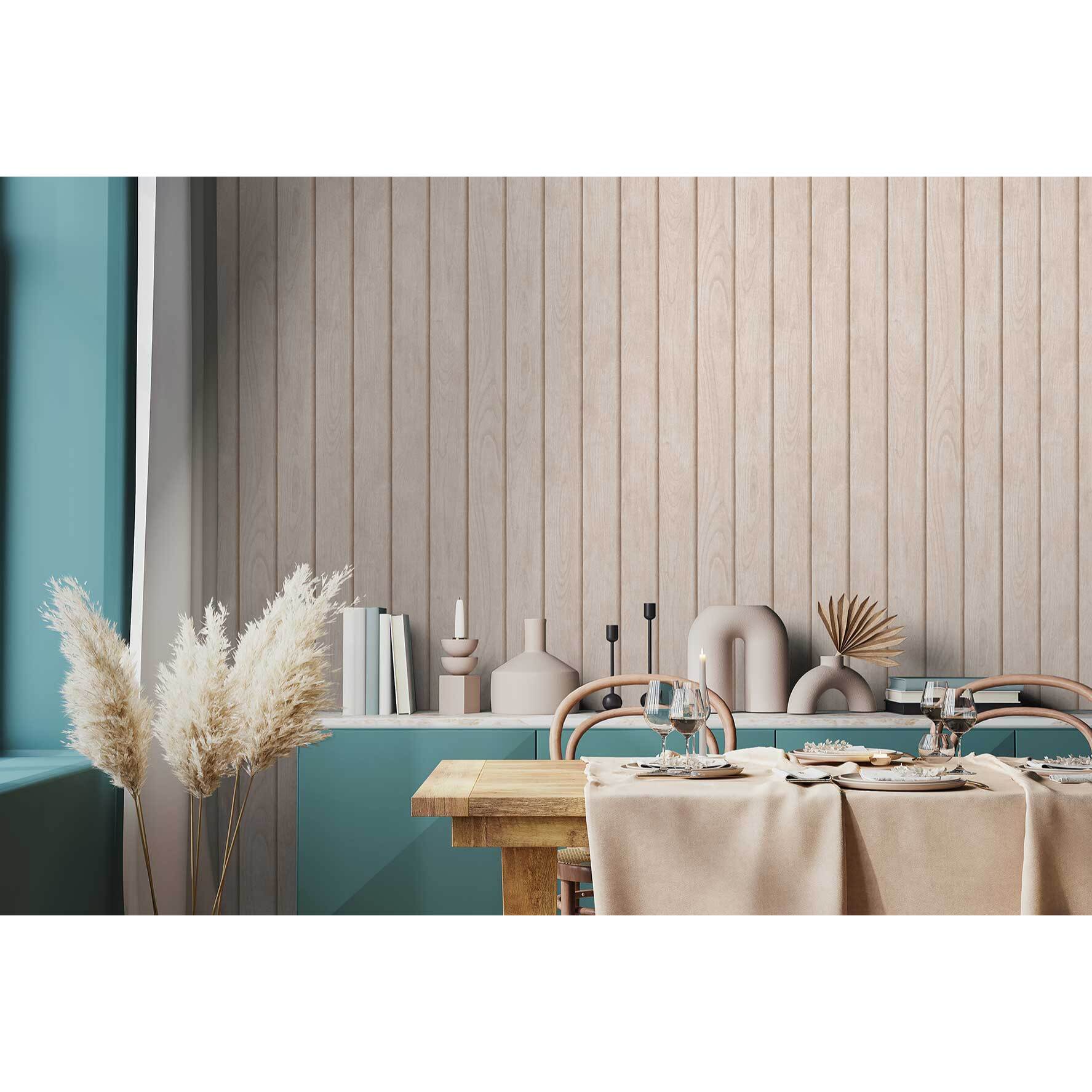 Papier peint lambris bois vertical beige rosé clair