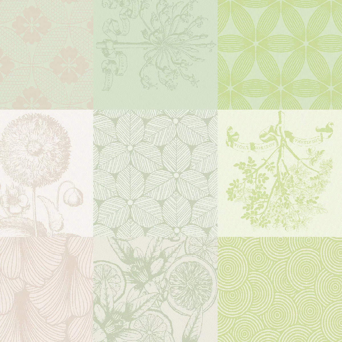 Serviette pur coton motif jacquard beige vert Mille parfums verde