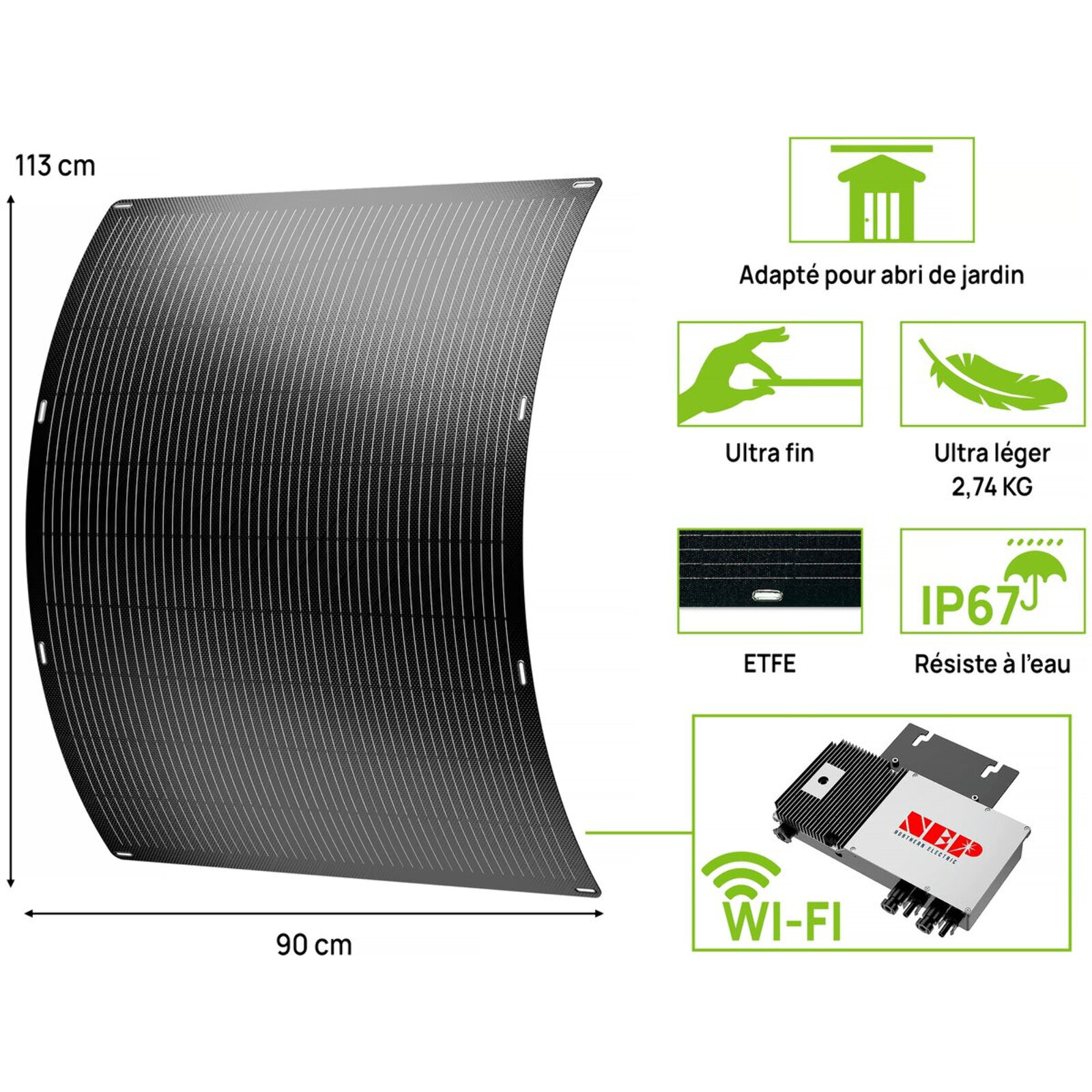Lot de 2 panneaux solaire plug and play flexible - 400w "Urban center" - Noir