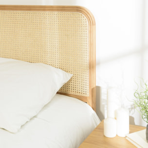 SYA - Tête de lit bords arrondis rotin naturel chêne massif 140/160cm