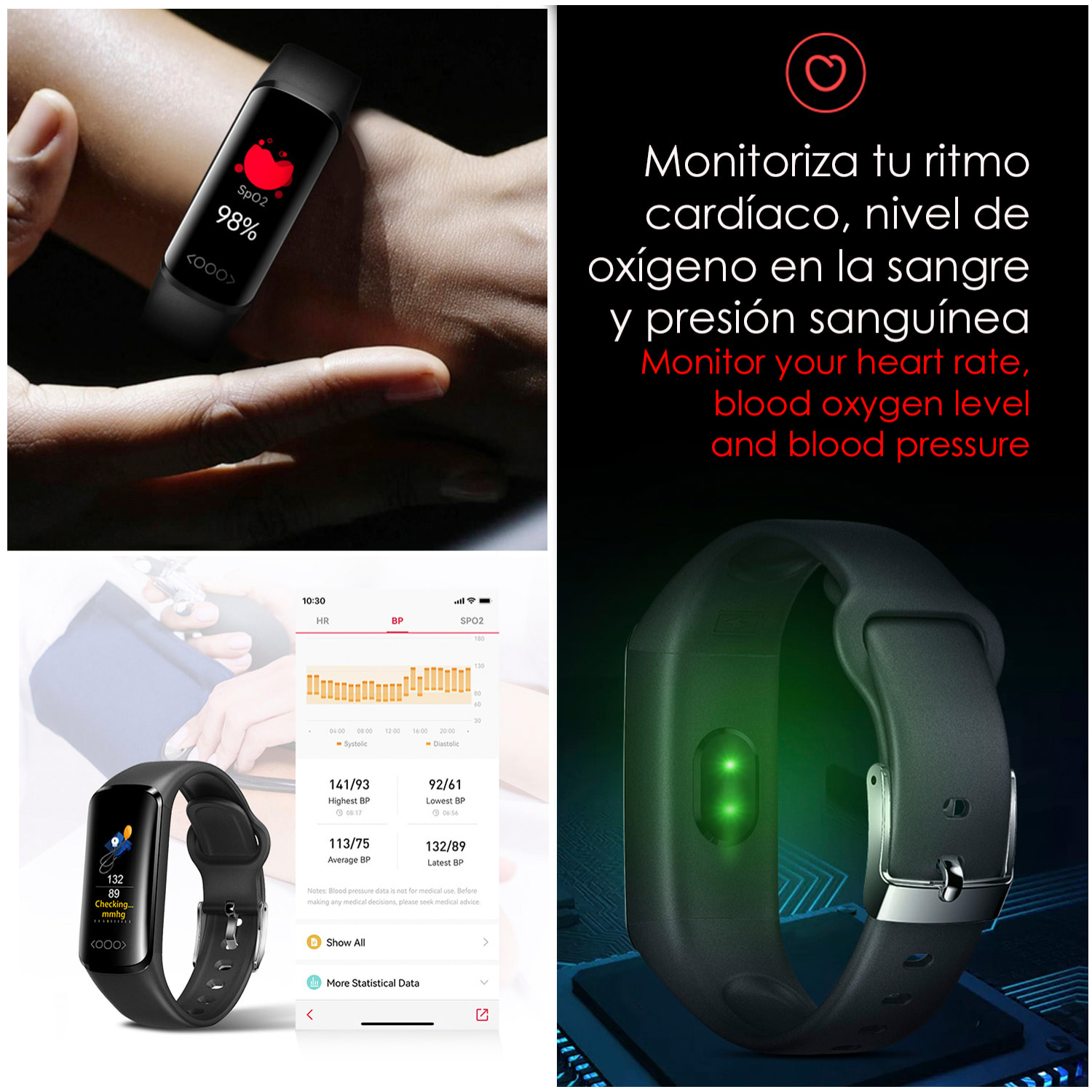 DAM Brazalete inteligente TK30 con temperatura corporal, multideporte, monitor cardiaco y de presión sanguínea. 5,5x1,2x2 Cm. Color: Violeta