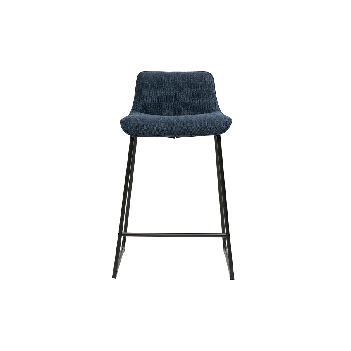 Tabourets de bar en tissu effet velours texturé bleu foncé et métal H65 cm (lot de 2) BOOST