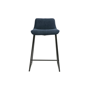 Tabourets de bar en tissu effet velours texturé bleu foncé et métal H65 cm (lot de 2) BOOST