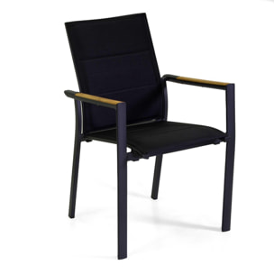 Poltrona Rachel Vacchetti in alluminio con textilene nero e teak 56x58h45/88