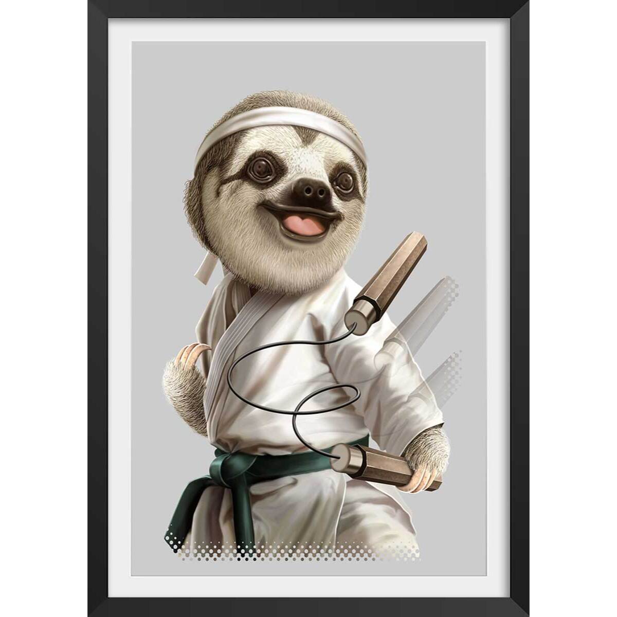 Affiche enfant karaté paresseux  Affiche + cadre en bois - Noir