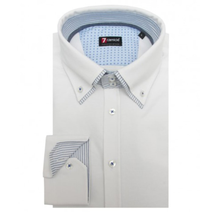 Camicia Uomo 2Bottoni Button Down Doppio Collo Slim Cotone Jersey Unito Bianco