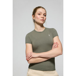 Maglietta verde militare a maniche corte con logo Rigby Go ricamato