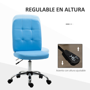 Silla de Oficina sin Brazos Silla de Escritorio Giratorio de Piel Sintética con Altura Ajustable Estilo Moderno Carga 120 kg 45x59x90-100 cm Azul