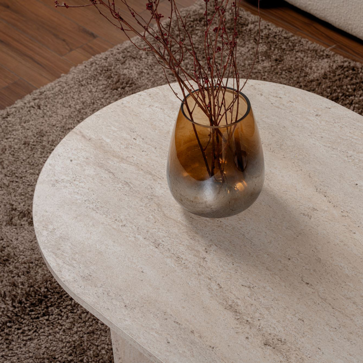 ELISE Table basse ovale effet travertin 119x60cm