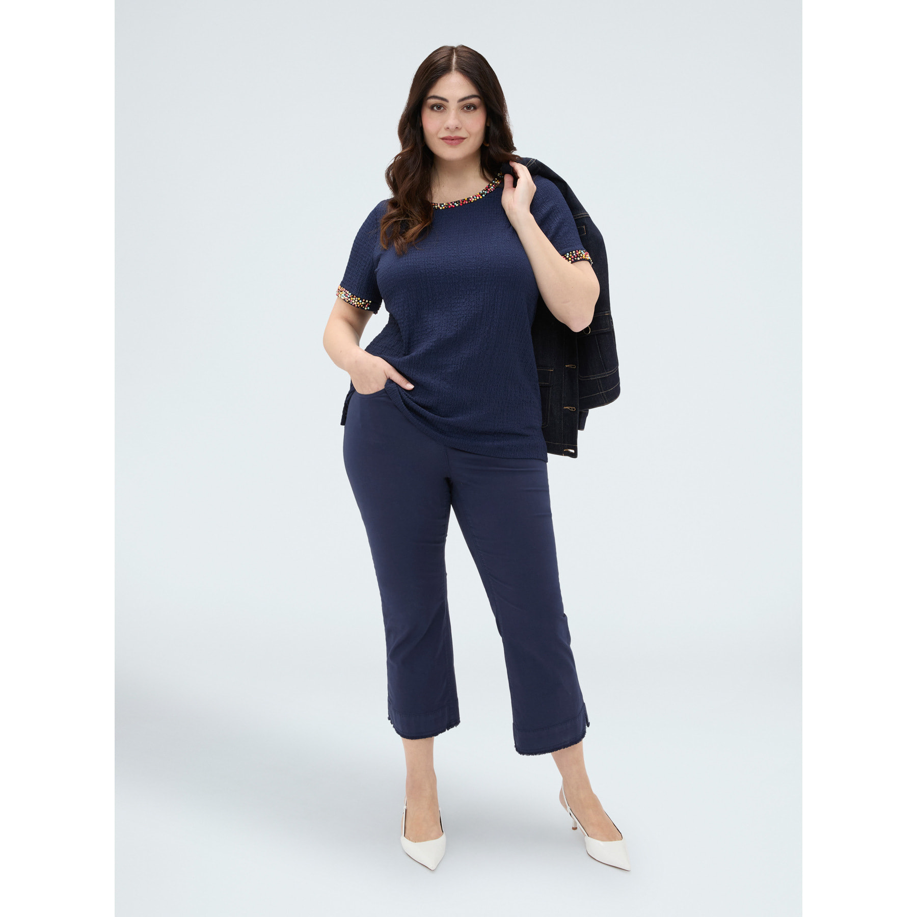 Fiorella Rubino - Pantalones Kick Flare de algodón ligero - Azul