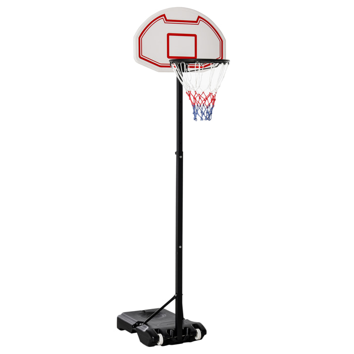 Panier de Basket-Ball sur pied avec poteau panneau, base de lestage sur roulettes hauteur réglable 1,9 - 2,5 m noir blanc